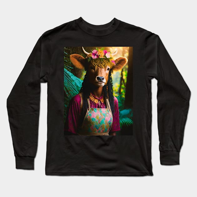 Cow Girl Long Sleeve T-Shirt by CreativePhil